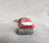 Zuni Coral Shell Cardinal w/ Sunface Fetish Carving by Darrin Boone  C4565