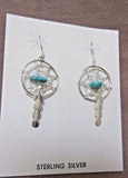 Navajo Turquoise & Sterling Silver Dream catcher Dangle Hook Earrings JE0301