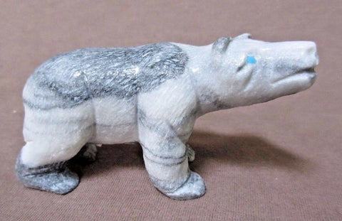 Native Zuni Museum Quality Zebra Marble Bear by Herbert Him Sr. C1841