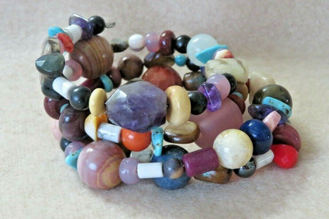 Santo Domingo Multistone Gemstone Bead Wrap Wire Bracelet by E Coriz JB253