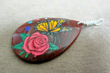 Zuni Red Jasper & Sterling Hand Painted Butterfly Pendant by Edward Lewis  JP240