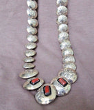 Navajo Reversible Turquoise & Coral Sterling Necklace w/ earrings  L Largo JN239