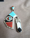 Zuni Sterling & Multi-Stone Sunface Spinner & Feather Pendant by Don Dewa JP278