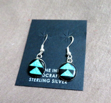 Native Zuni Inlay Jet & Opal Sterling Silver Dangle Hook Earrings - JE646