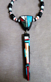 Santo Domingo Multi-Stone Inlay Pendant & Beaded Necklace by Chris Nieto JN467