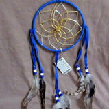 Native Navajo Handmade Medium/Large Size Blue Leather Dream Catcher  M0235