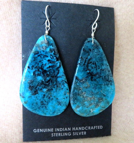 Santo Domingo Stunning Blue Turquoise Slab Hook Earring by Deanna Tenorio JE624