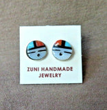 Zuni Native Sunface Multi-stone & Sterling Silver Post Earrings  - J568