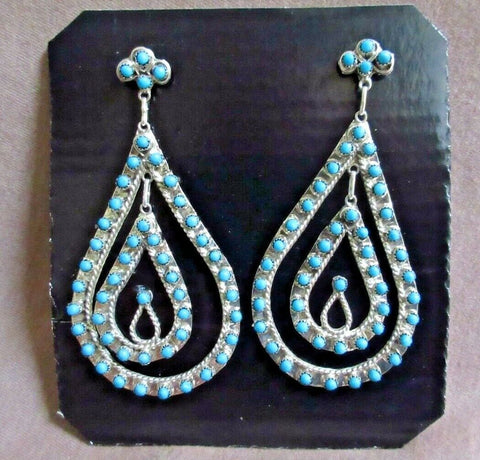 Native Zuni Turquoise & Sterling Silver Post Earrings by Wayne Johnson JE512