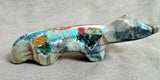 Zuni Amazing Picasso Marble Wolf w Multi-stone inlay Fetish by Jayne Quam C3657
