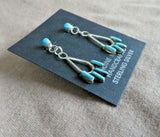 Native Zuni Awesome Turquoise Petit point Sterling Dangle Post Earrings  JE599