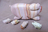 Native Zuni Dolomite Pig & Piglets Fetish Carving by Stanton Hannaweeke C1771