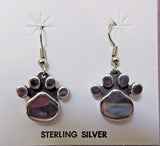 Native Navajo Sterling Silver Paw Print Design Hook Earrings  JE0291