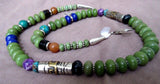 Navajo Heavy Green turquoise Necklace w/ silver beads and clasp JN0044