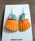 Santo Domingo Multi-Stone Shell & Silver Hook Earrings by Lupita Calabaza JE636