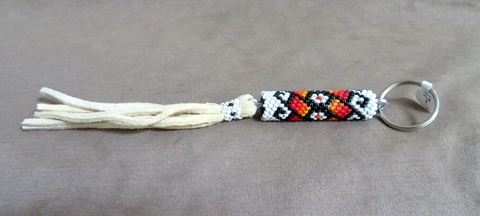 Native Zuni Made Multi-color Beaded Keychain with Fringe M3358