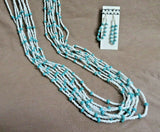 Navajo Turquoise & White Bead 8 strand Necklace w Earrings by Trina Toledo JN403