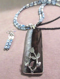Navajo double strand Denim Coral, Mother of Pearl & Silver Necklace Set JS0006