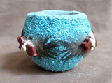 Vintage Native Zuni Turquoise Encrusted 4 Fetish Carving Seed Pot PO258