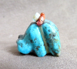 Native Zuni Mini #8 Turquoise Bear w Bundle Fetish Carving by Daryl Shack C4610