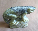 Native Zuni Serpentine Lizard on Rock Fetish Carving by Derrick Kaamasee C4422