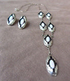Navajo Sterling Silver & Opal Necklace & Earrings Set by Felix Perry JN0154