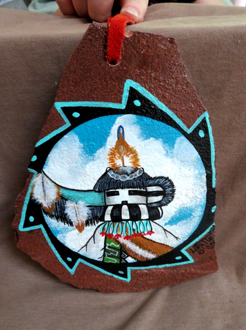 Native Zuni Original Rock Painting - Long Horn Kachina by Shane Loretto` HP88