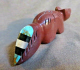 Native Zuni Sacred Pipestone Wolf Fetish w Inlay by Brandon Phillips - C3791