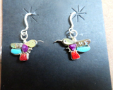 Zuni Multi-stone Sterling Hummingbird Hook Earrings by Sharon Natewa JE629