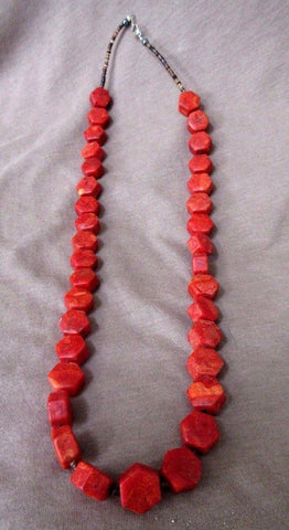 Navajo Apple Coral & heishi  Necklace with silver clasp by Dinah Bekeyah JN0053