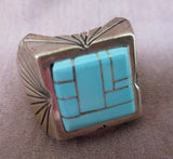 Zuni Turquoise & Sterling Silver Inlay Ring - Size 11.25   JR0006