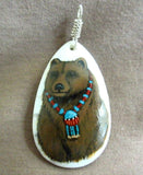 Zuni Howlite & Sterling Hand Painted Warrior Bear Pendant by Edward Lewis  JP241