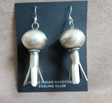 Navajo Large Sterling Silver Squash Blossom Hook Earrings by Monica Smith JE663