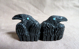 Native American Zuni Jet Raven Duo Fetish Carving by Rochelle Quam  C4166