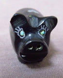 Native Zuni Black Marble Etched Pig Fetish by Rosella Gonzales - C1263