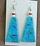 Santo Domingo Stunning Turquoise & Coral Slab Hook Earrings by Lupe Lovato JE578