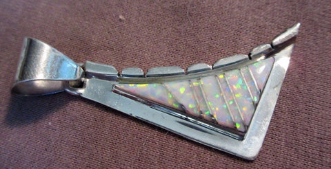 Navajo White Opal Abstract Inlaid Pendant by CS JP0014