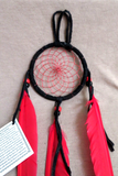 Native Navajo Handmade Medium Size Red & Black Leather Dream Catcher  M0370