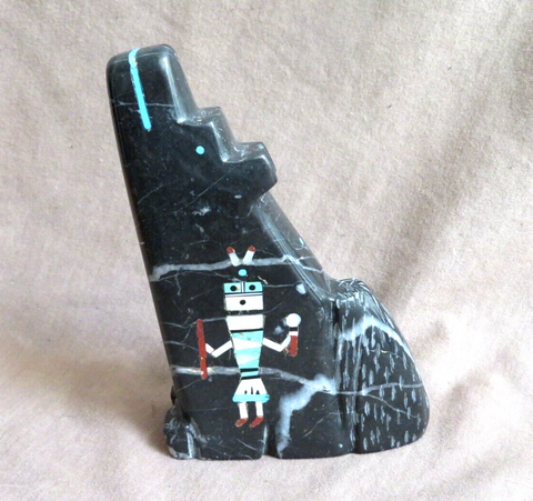 Native Zuni XL Black & White Marble Coyote Fetish Carving by S/M  - C4493