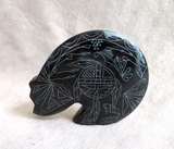 Native Zuni Black Marble Etched Medicine Bear Fetish by  Jonathan Natewa C4471