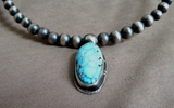 Navajo Sterling Graduated Navajo Pearls & Turquoise Wire Choker Necklace JN487