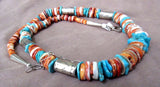Navajo Heavy Spiny Oyster & turquoise Necklace w/ silver beads and clasp JN0048