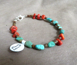 Native Santo Domingo Turquoise, Coral Heishi 6.5" Bracelet by Irene Lovato JB275