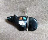 Native Zuni Jet Bear Fetish pendant  w Sunface by Darrin Boone JP283