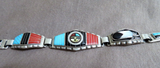 Zuni 925 Silver & Multi-Stone Spinner Sunface Link Bracelet by Don Dewa JB269