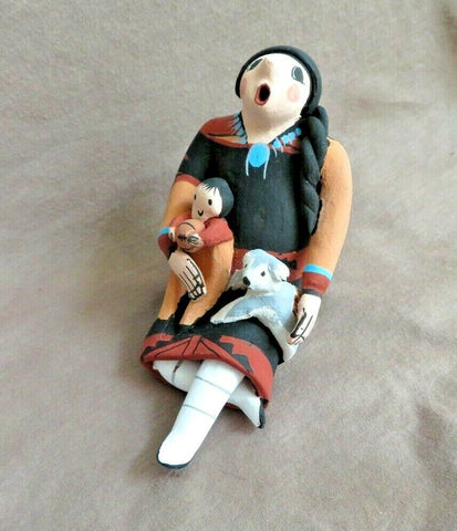 Native American Hand Coiled Jemez Pottery Storyteller w child by J Lucero  PO240