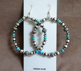 Navajo Sterling Silver & Turquoise Large Hoop Navajo Pearl Hook Earrings  JE632