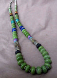 Navajo Heavy Green turquoise Necklace w/ silver beads and clasp JN0044