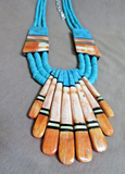 Santo Domingo Turquoise & Inlay  "8 Fingers" Necklace Set  Torevia Crespin JN472