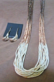Santo Domingo White & Brown Mini heishi 10 Strand Necklace & Earrings  JN346